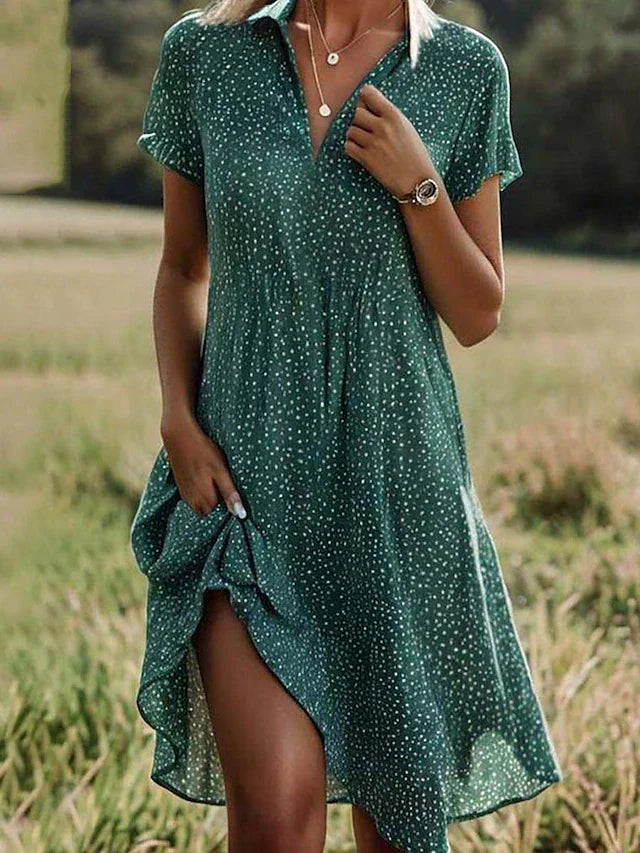 Women's Short Sleeve Midi Shirt Dress