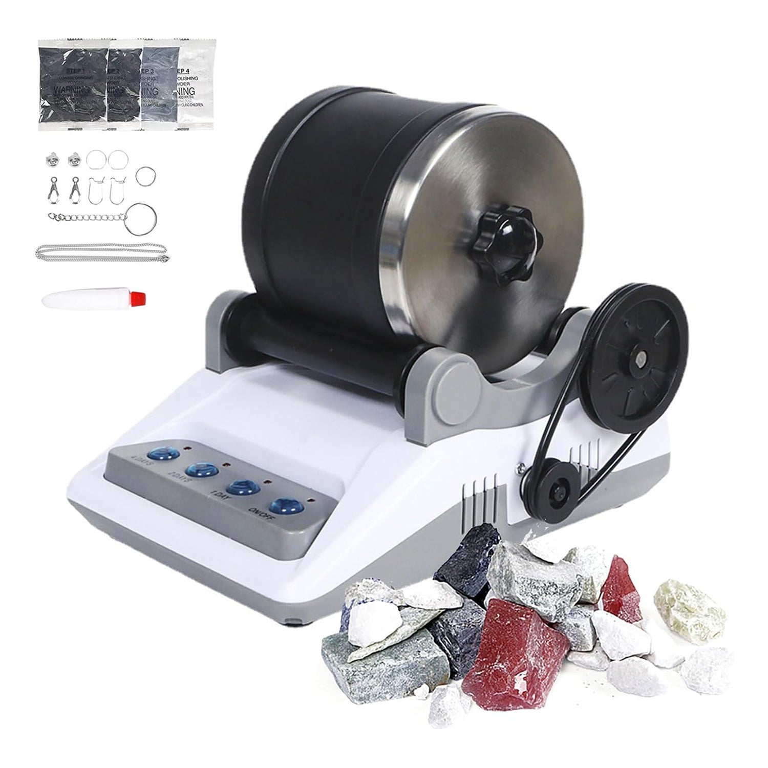 GemRollie Rock Polisher - Quiet Tumble Tech Leak-Proof Twist Lid Precision Digital Control - Rubber-Lined Barrel - Gift for Kids Geology & Jewelry