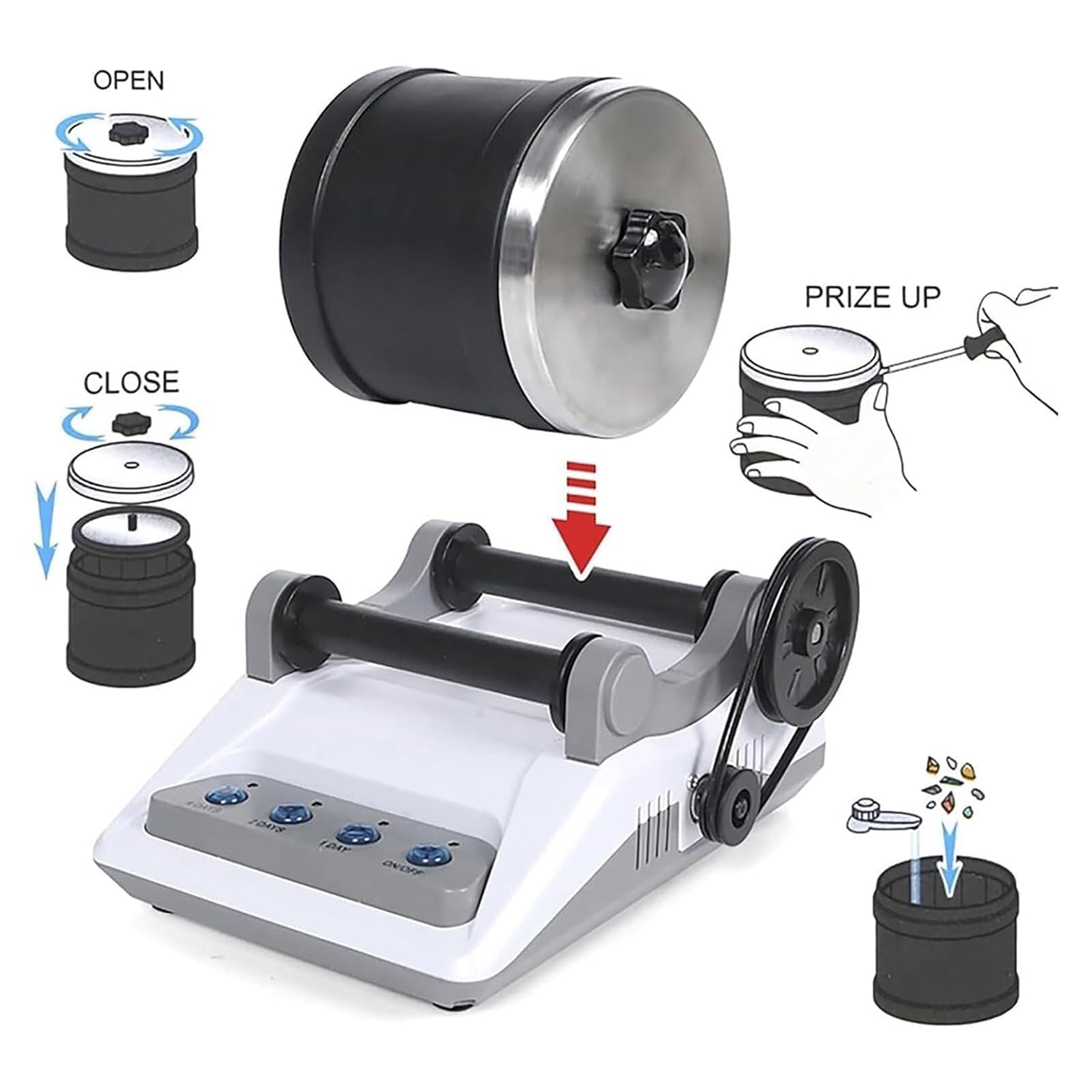 GemRollie Rock Polisher - Quiet Tumble Tech Leak-Proof Twist Lid Precision Digital Control - Rubber-Lined Barrel - Gift for Kids Geology & Jewelry