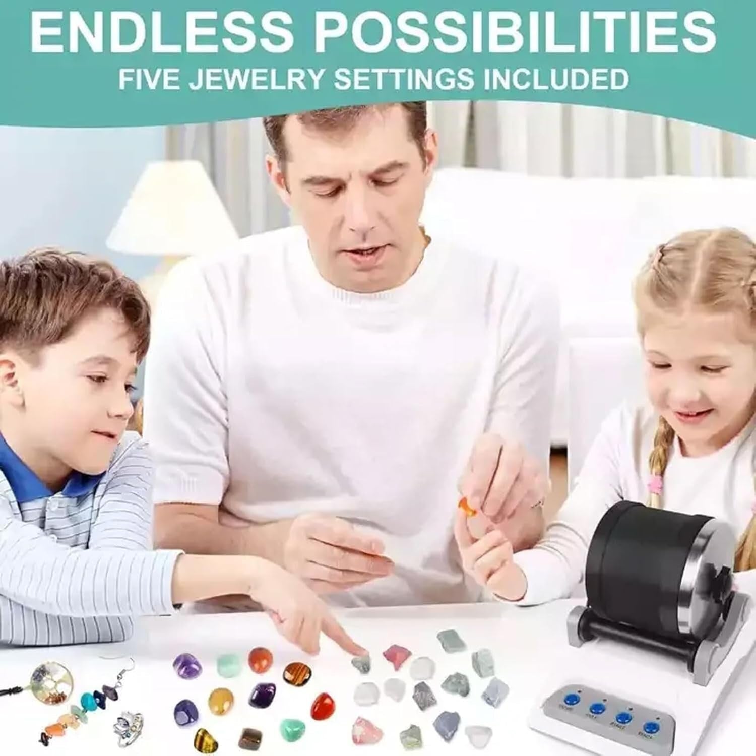 GemRollie Rock Polisher - Quiet Tumble Tech Leak-Proof Twist Lid Precision Digital Control - Rubber-Lined Barrel - Gift for Kids Geology & Jewelry