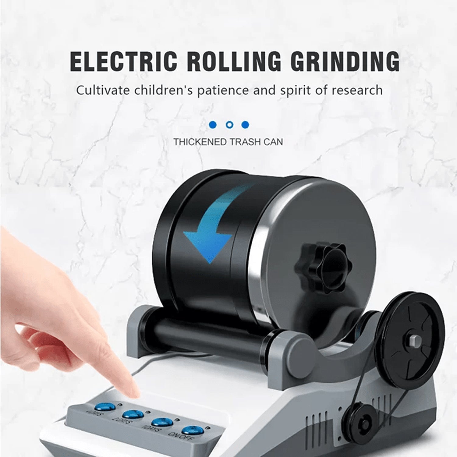 GemRollie Rock Polisher - Quiet Tumble Tech Leak-Proof Twist Lid Precision Digital Control - Rubber-Lined Barrel - Gift for Kids Geology & Jewelry