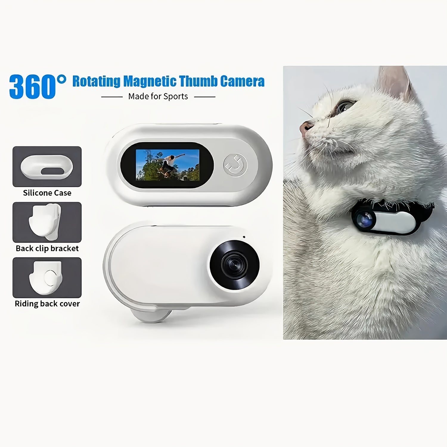 PawieView HD Pet Collar Camera | Wide-Angle Action Cam for Cats & Dogs Black