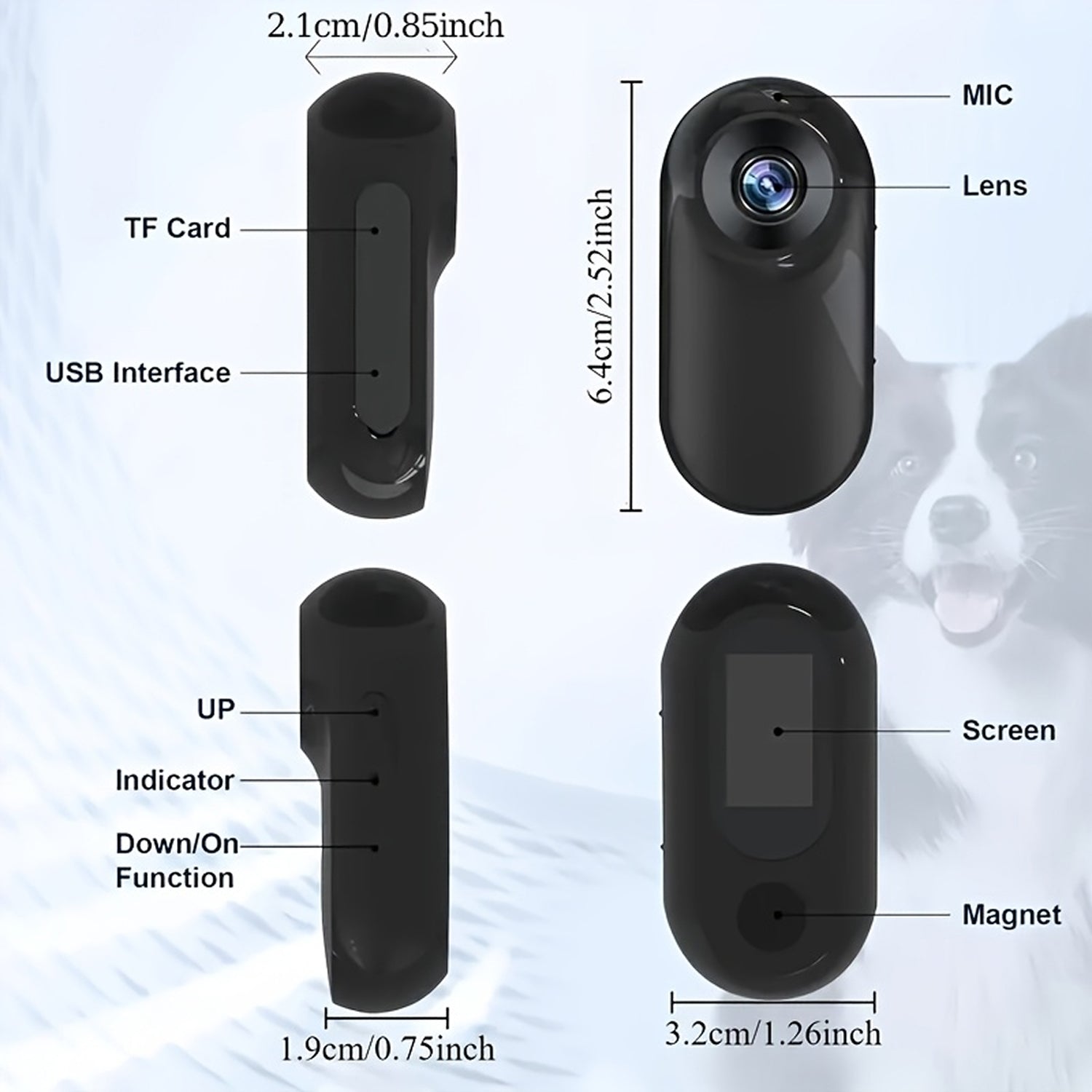 PawieView HD Pet Collar Camera | Wide-Angle Action Cam for Cats & Dogs Black