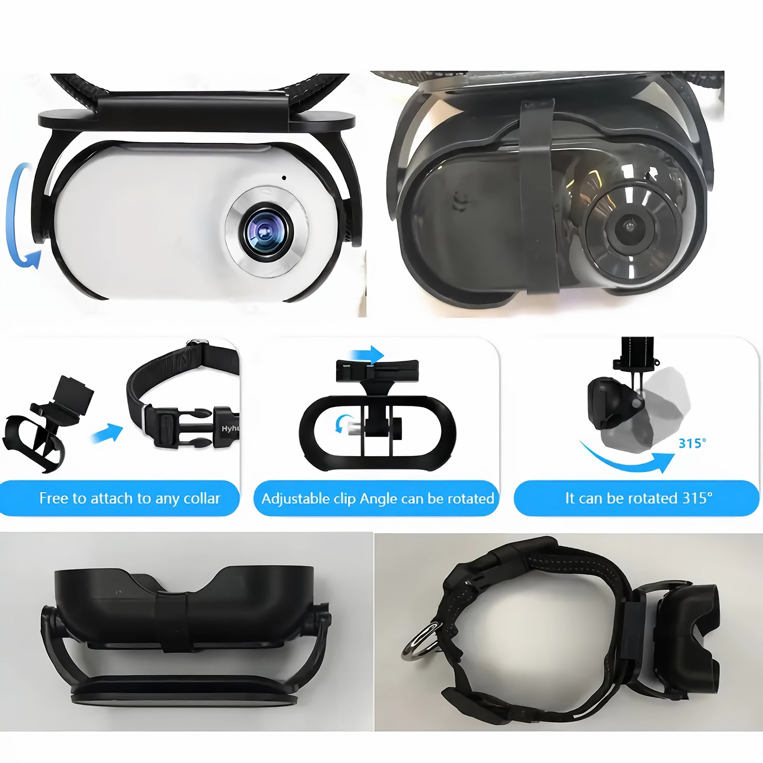 PawieView HD Pet Collar Camera | Wide-Angle Action Cam for Cats & Dogs Black