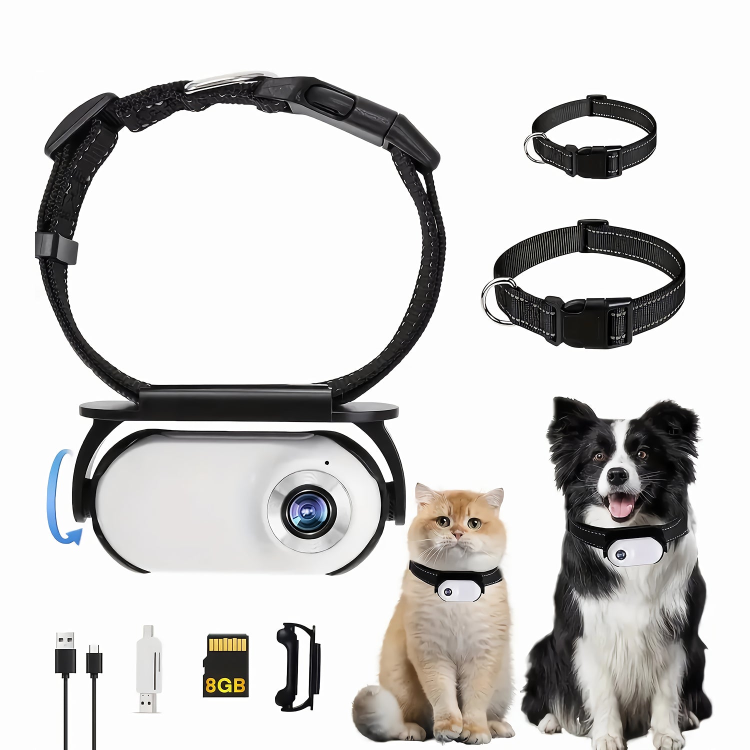 PawieView HD Pet Collar Camera | Wide-Angle Action Cam for Cats & Dogs Black