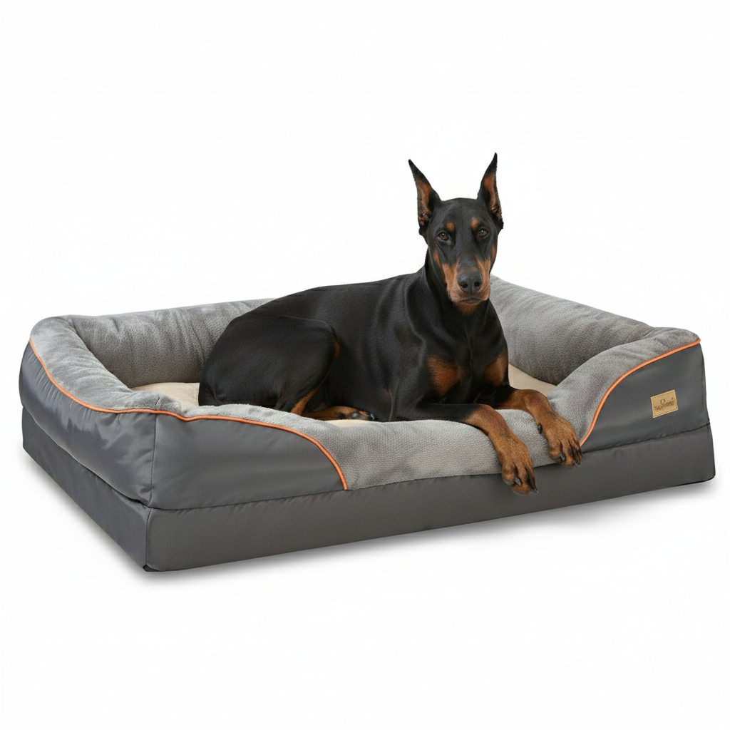 XL Orthopedic Dog Bed | Waterproof, Nest-Style Bolster | Fits German Shepherd, Golden Retriever & Lab | Grey, Washable, Supportive Memory Foam