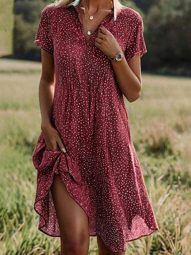 Women's Short Sleeve Midi Shirt Dress
