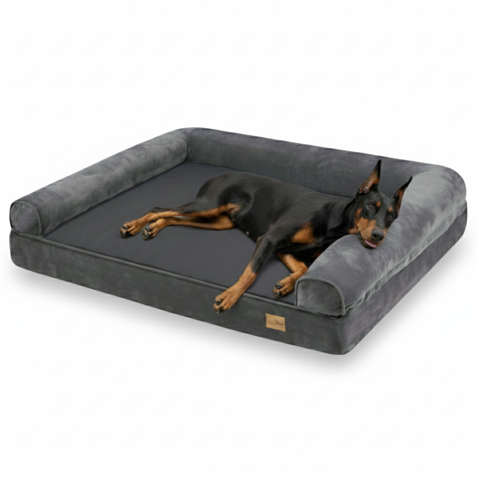 XL Orthopedic Dog Bed | Waterproof, Sofa-Style Bolster | Fits German Shepherd, Golden Retriever, Lab | Grey, Washable, Supportive Memory Foam