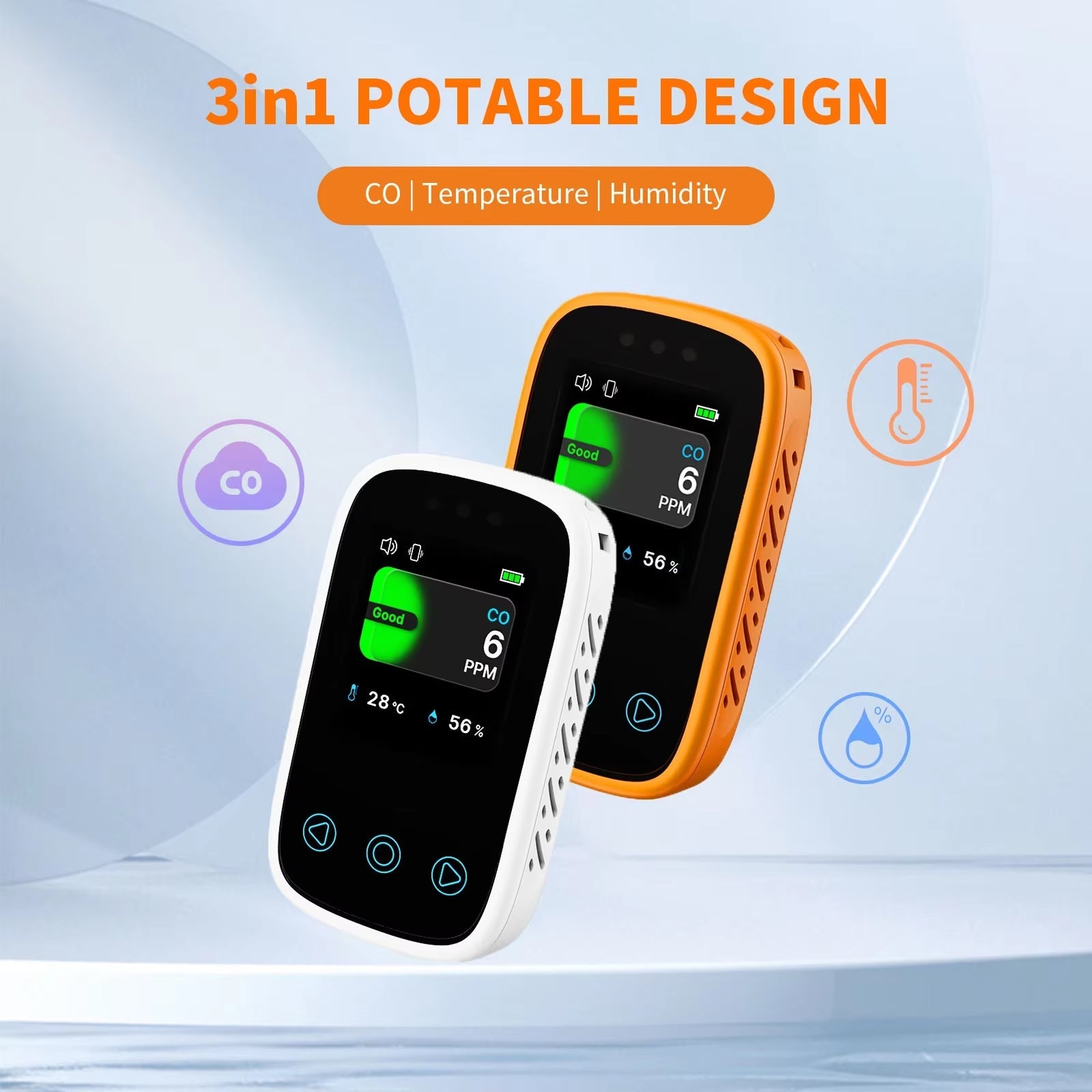 OxyyShield Portable Carbon Monoxide Detector - Best Professional Travel CO Alarm with Electrochemical Sensor - Real-Time Temp and Humidity Monitoring