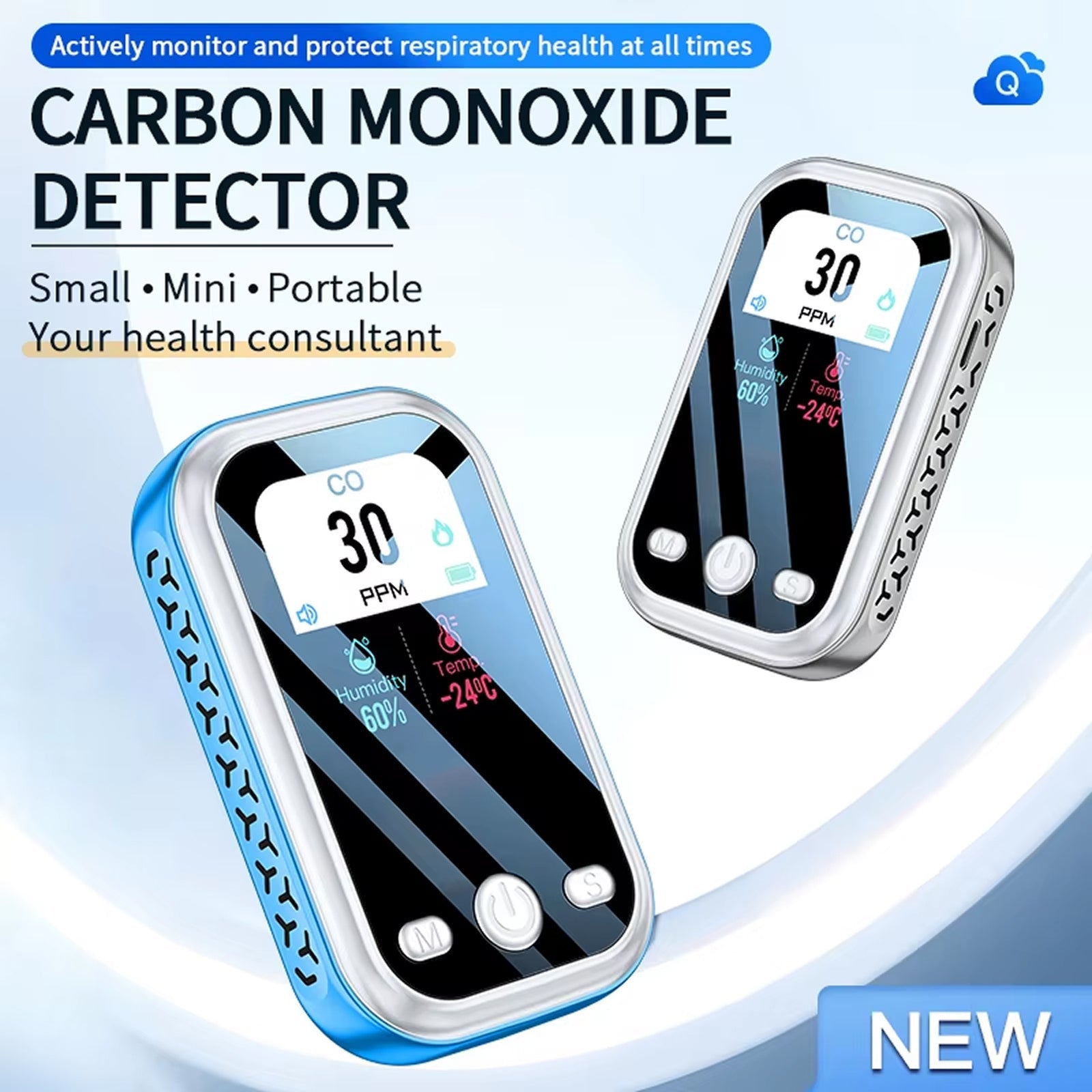 OxyyShield Portable Carbon Monoxide Detector - Best Professional Travel CO Alarm with Electrochemical Sensor - Real-Time Temp and Humidity Monitoring