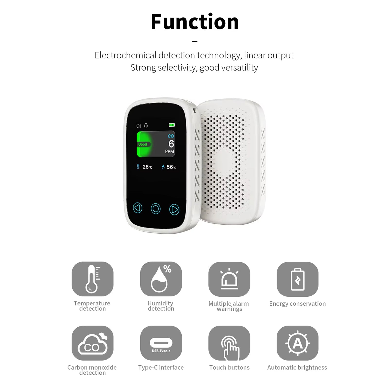 OxyyShield Portable Carbon Monoxide Detector - Best Professional Travel CO Alarm with Electrochemical Sensor - Real-Time Temp and Humidity Monitoring
