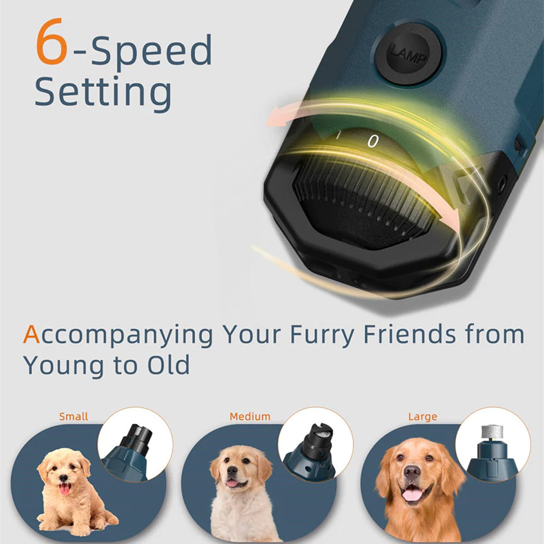 PawyZie Professional Pet Nail Grinder - Dual LED Lighting for Better Vision, Ultra-Quiet Rechargeable Dog Nail Filer with Diamond Bit, 6-Speed