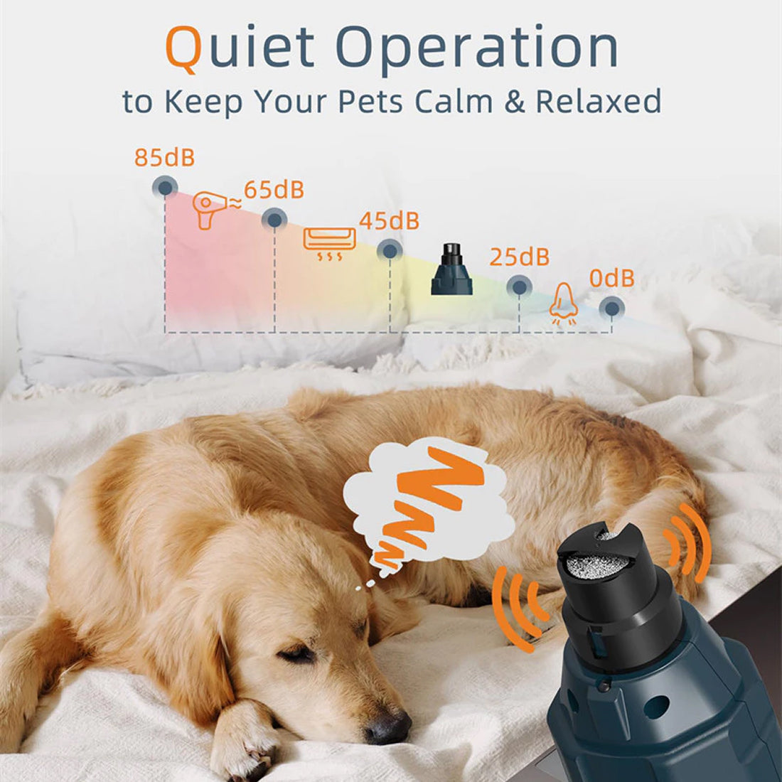 PawyZie Professional Pet Nail Grinder - Dual LED Lighting for Better Vision, Ultra-Quiet Rechargeable Dog Nail Filer with Diamond Bit, 6-Speed