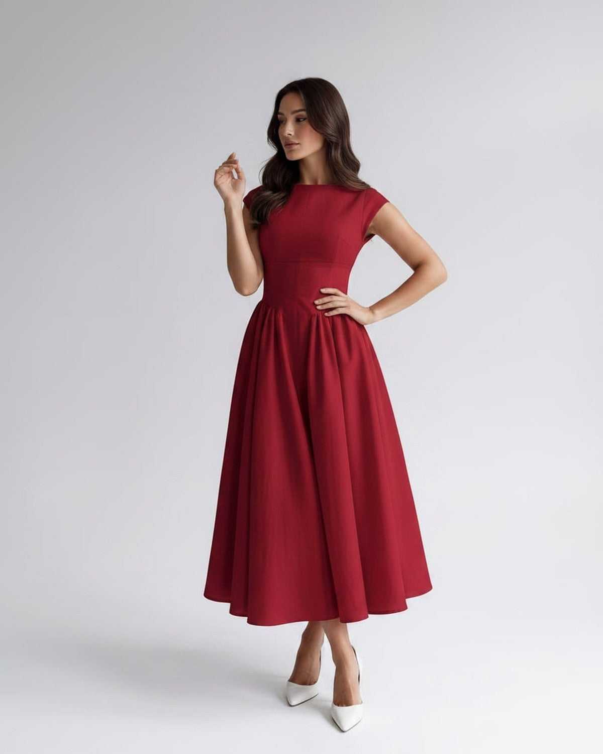 Women’s Sleeveless Boat Neck Cocktail Midi Dress