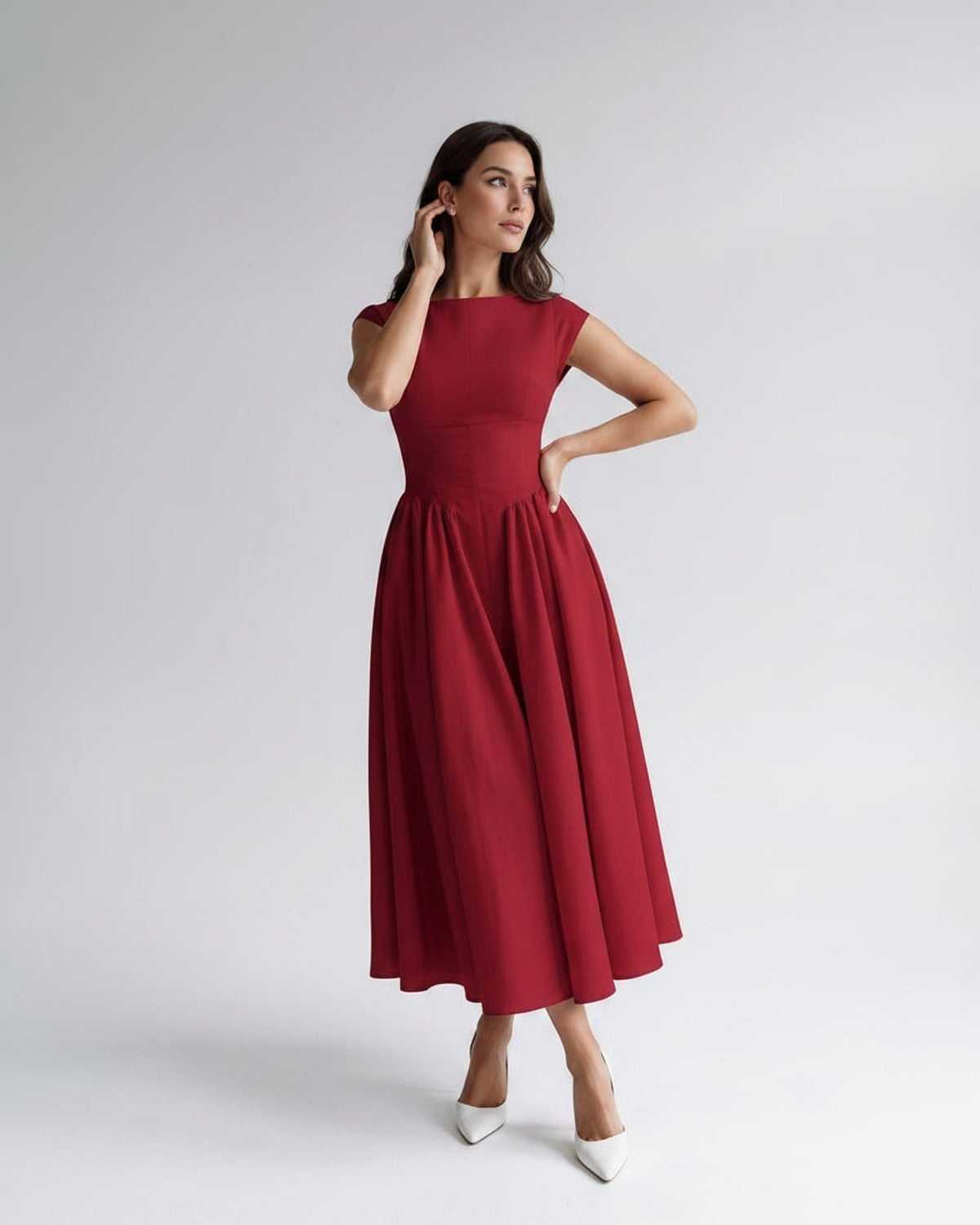 Women’s Sleeveless Boat Neck Cocktail Midi Dress