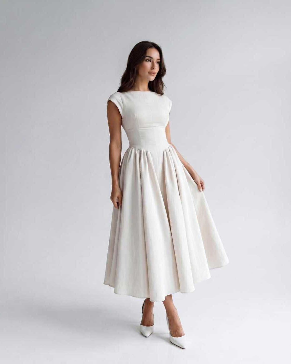Women’s Sleeveless Boat Neck Cocktail Midi Dress