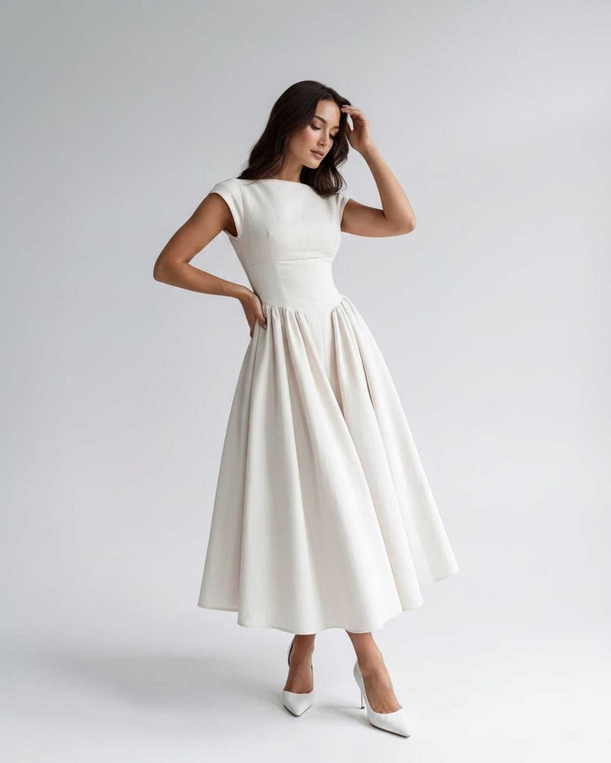 Women’s Sleeveless Boat Neck Cocktail Midi Dress