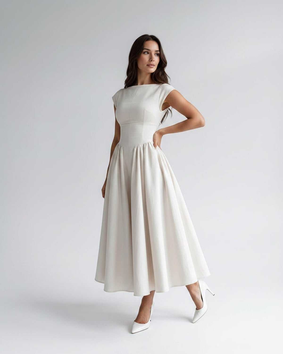 Women’s Sleeveless Boat Neck Cocktail Midi Dress