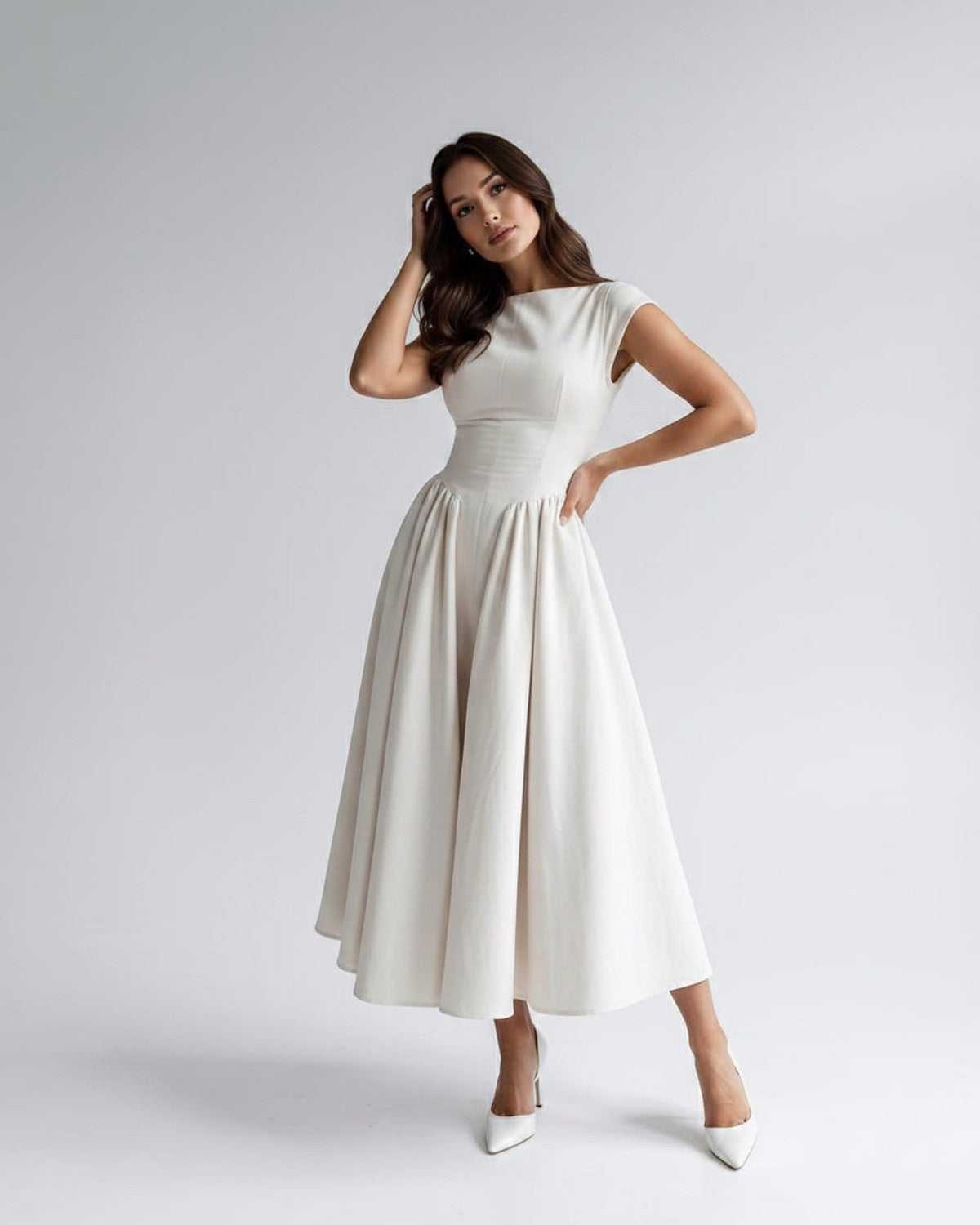 Women’s Sleeveless Boat Neck Cocktail Midi Dress