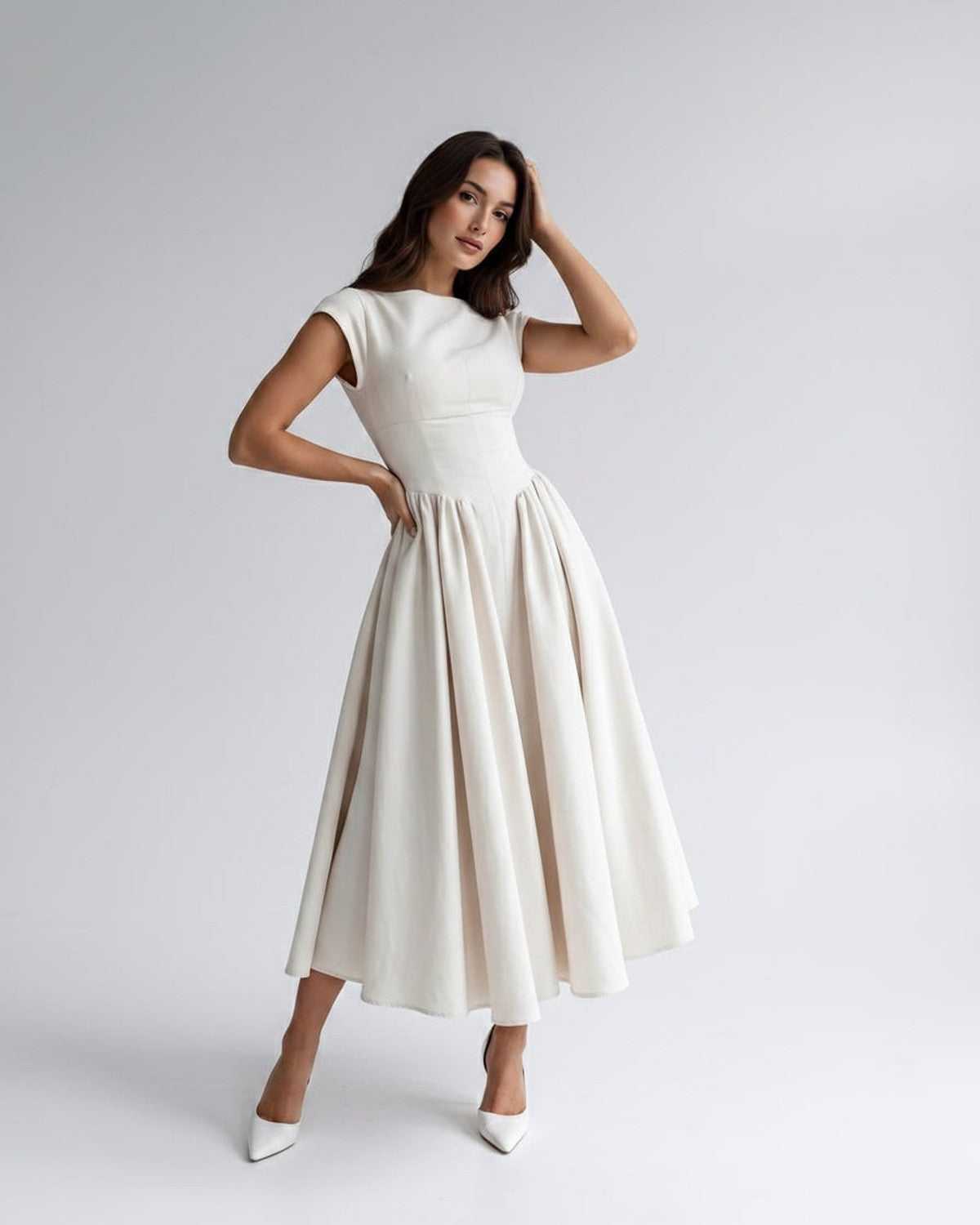 Women’s Sleeveless Boat Neck Cocktail Midi Dress