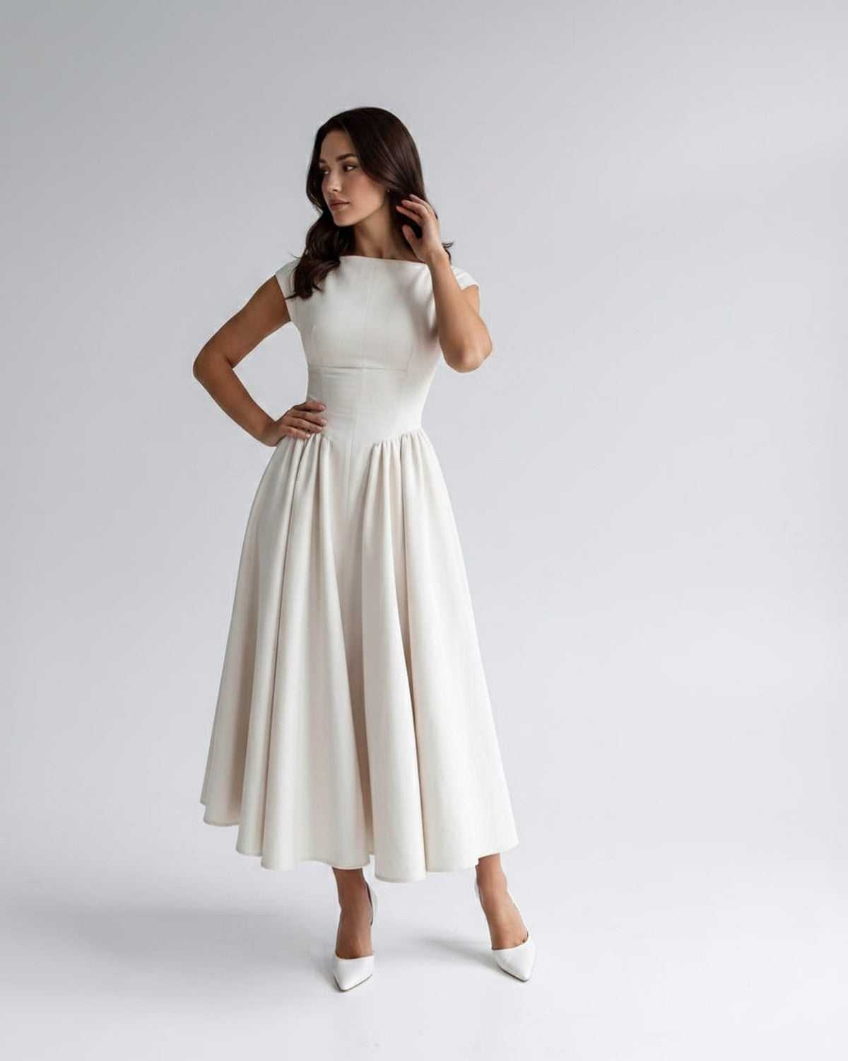 Women’s Sleeveless Boat Neck Cocktail Midi Dress