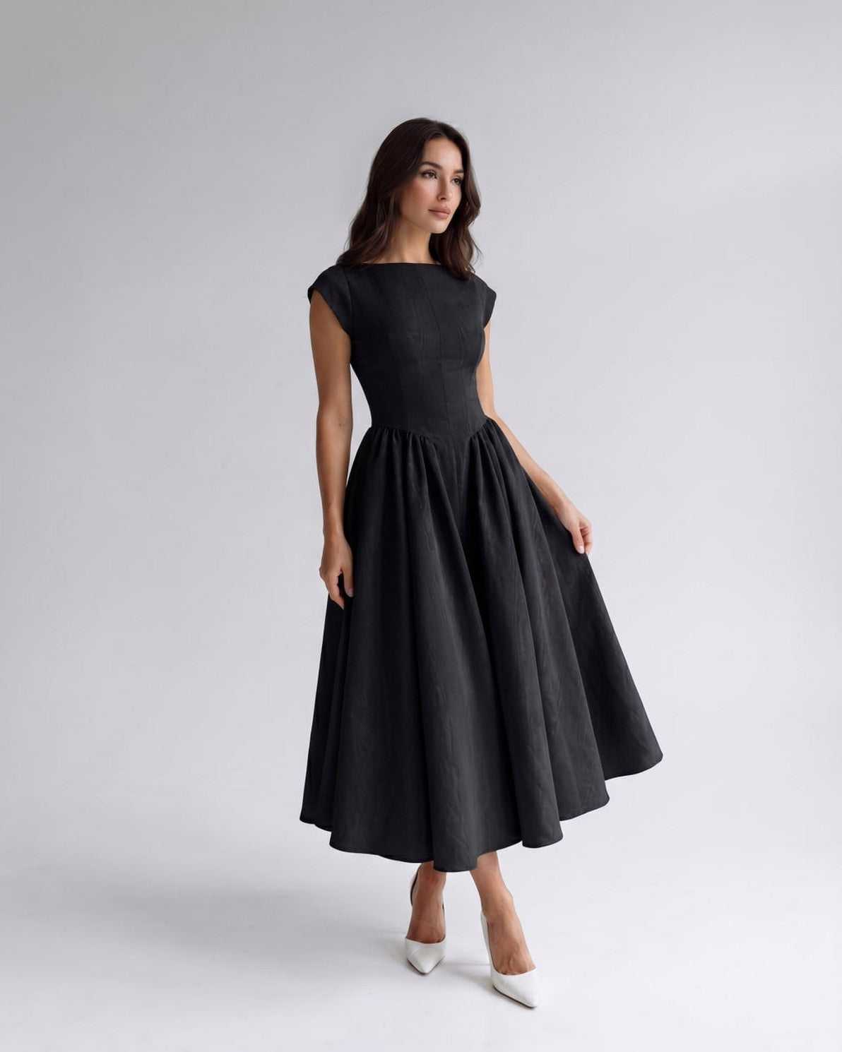 Women’s Sleeveless Boat Neck Cocktail Midi Dress