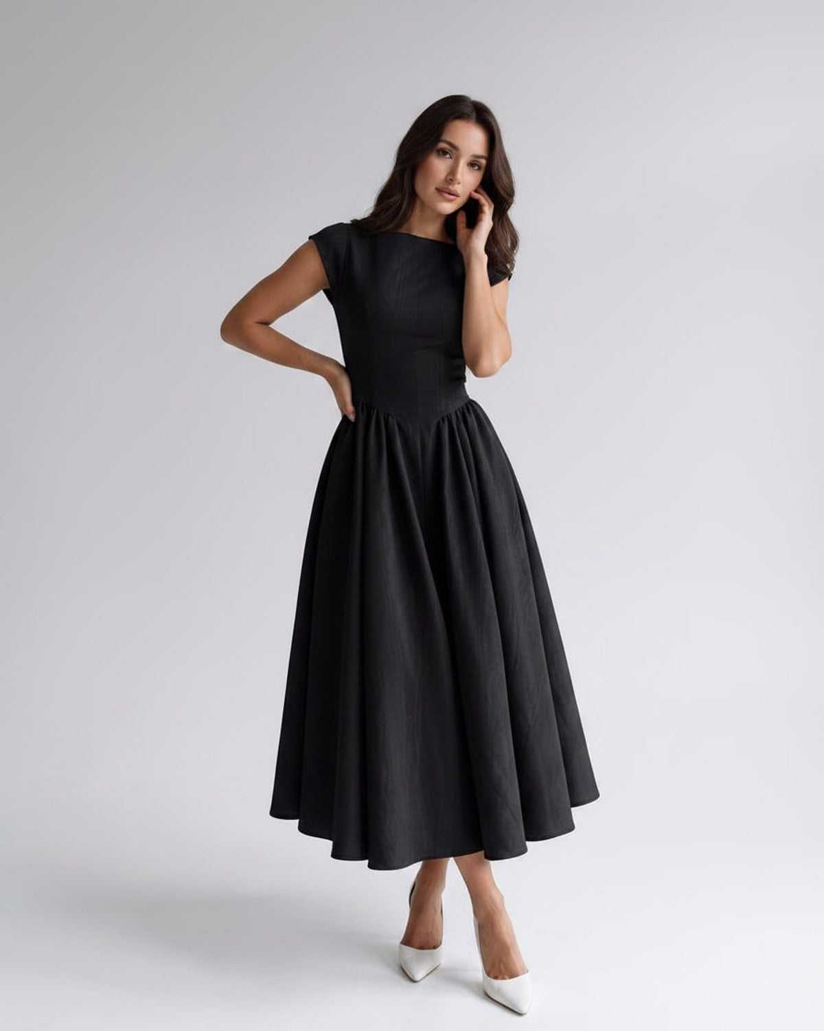 Women’s Sleeveless Boat Neck Cocktail Midi Dress