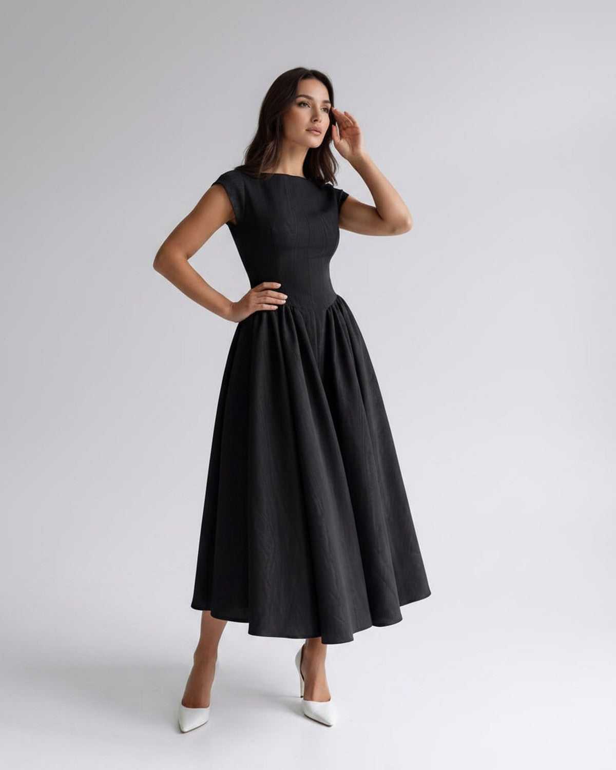 Women’s Sleeveless Boat Neck Cocktail Midi Dress
