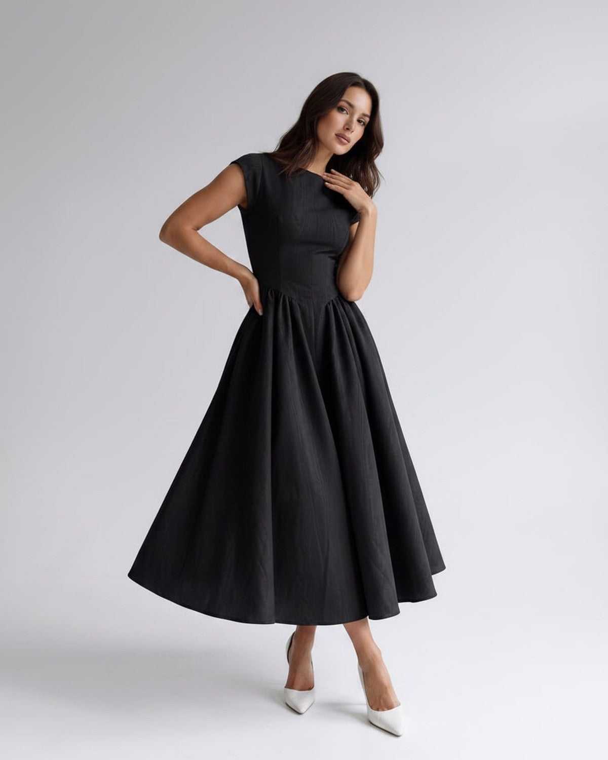 Women’s Sleeveless Boat Neck Cocktail Midi Dress