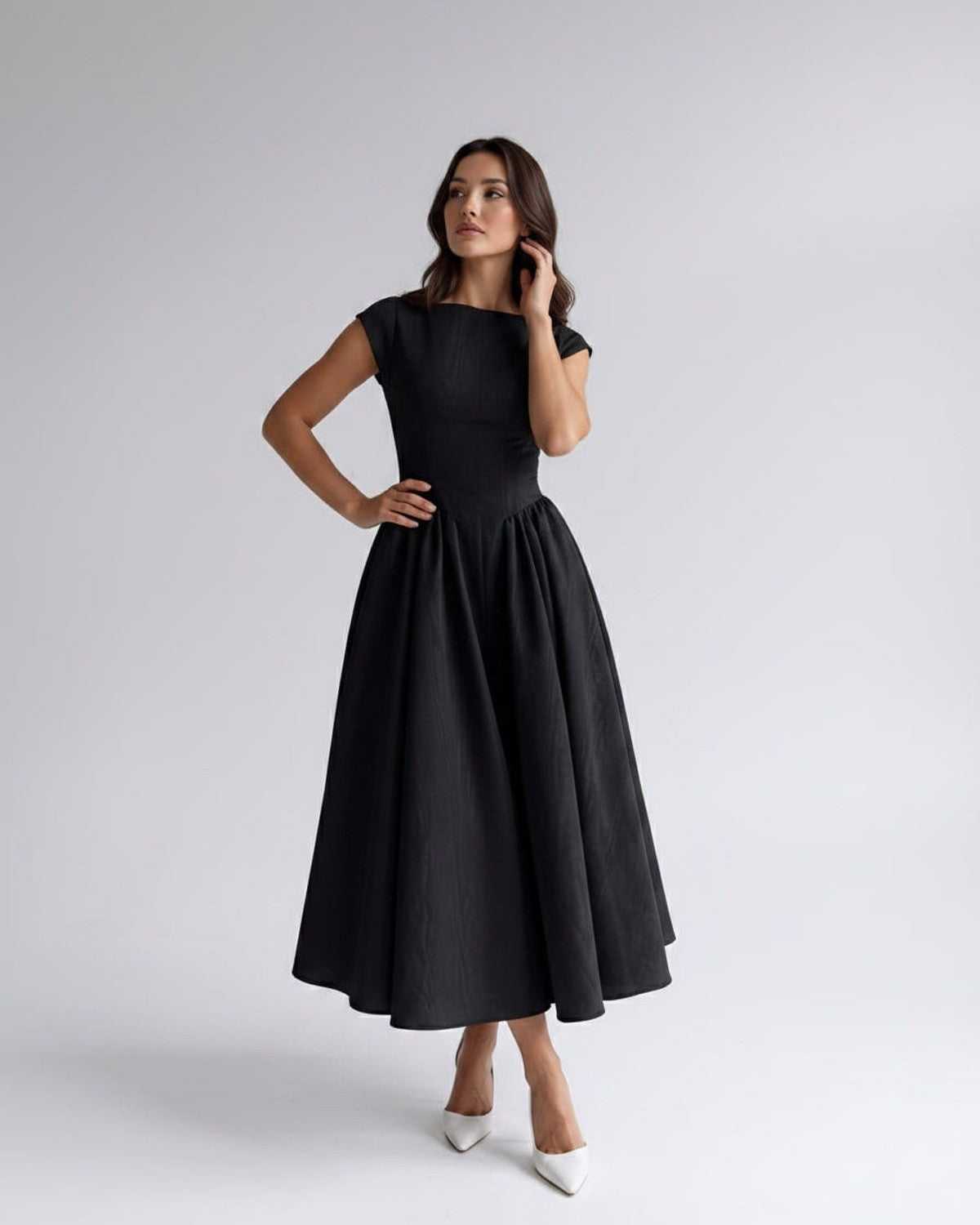 Women’s Sleeveless Boat Neck Cocktail Midi Dress