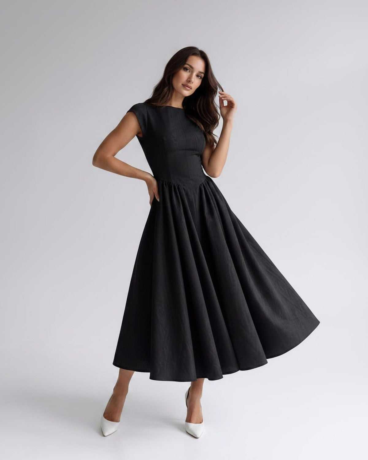 Women’s Sleeveless Boat Neck Cocktail Midi Dress