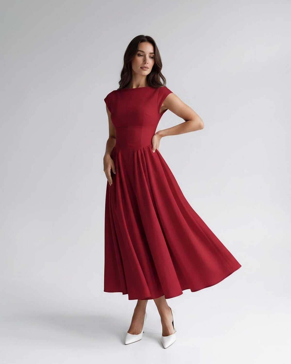 Women’s Sleeveless Boat Neck Cocktail Midi Dress