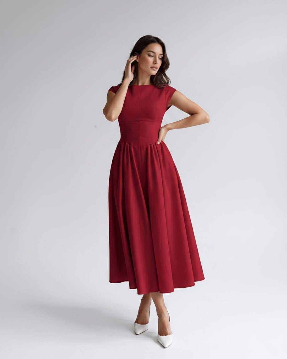 Women’s Sleeveless Boat Neck Cocktail Midi Dress