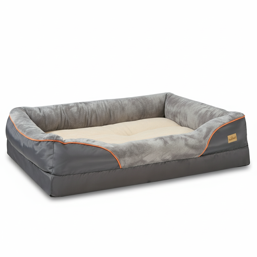 XL Orthopedic Dog Bed | Waterproof, Nest-Style Bolster | Fits German Shepherd, Golden Retriever & Lab | Grey, Washable, Supportive Memory Foam