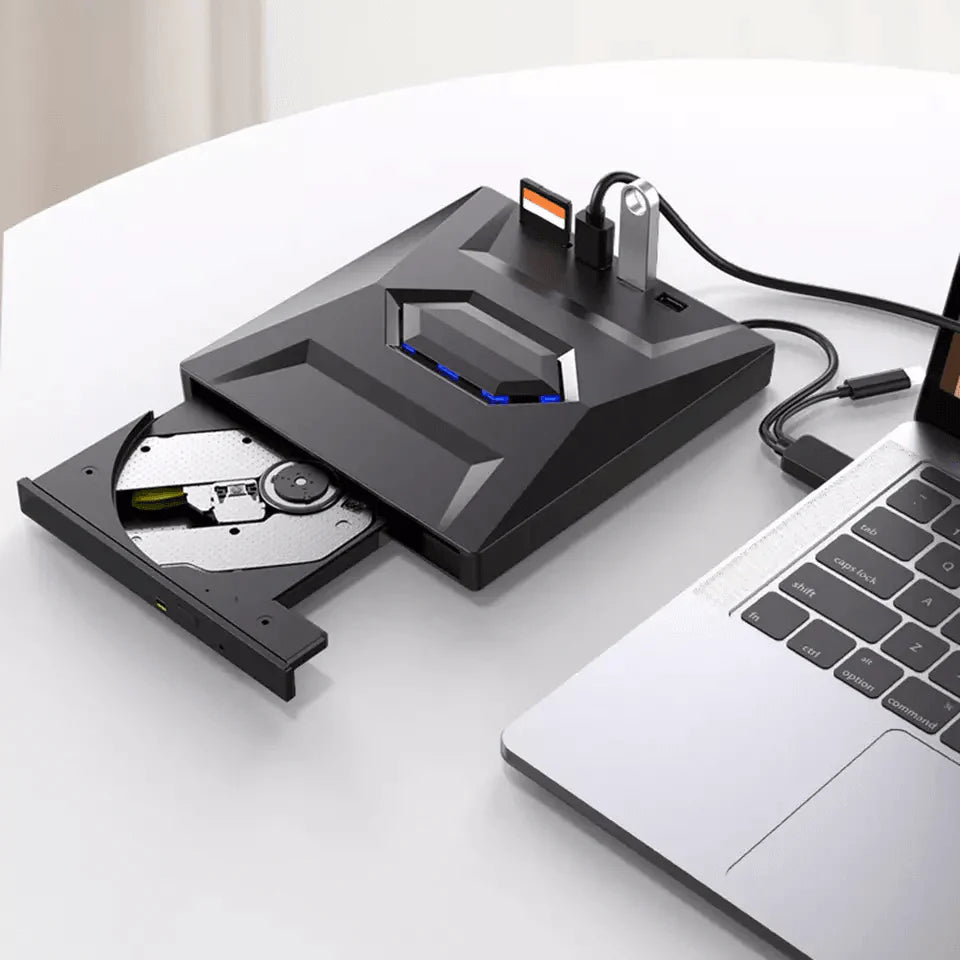 Portable USB CD DVD Drive with Burner and SD Card Hub for Windows and Mac Laptops