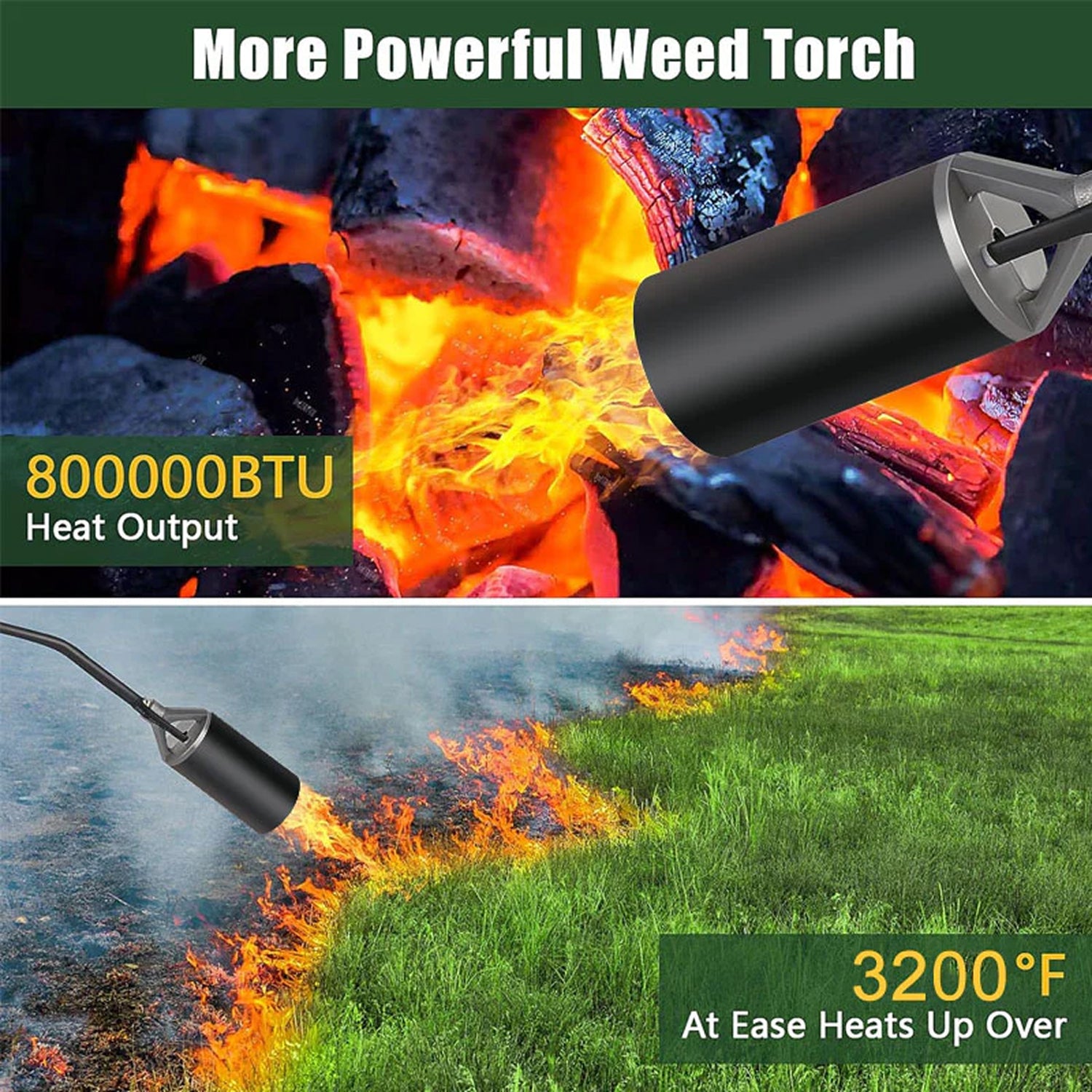 PyroScorc 800,000 BTU Propane Weed Burner - 3200°F Heavy-Duty Weed Torch with 10ft Hose, High-Heat Gas Torch for Garden, Lawn & Driveway, Flint