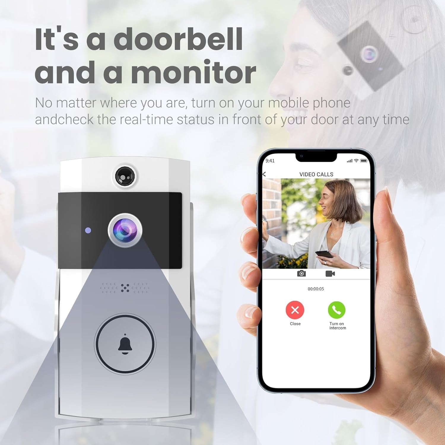Ringixdo No Subscription Doorbell Camera | 5MP Video | Two Way Audio | Rechargeable Battery