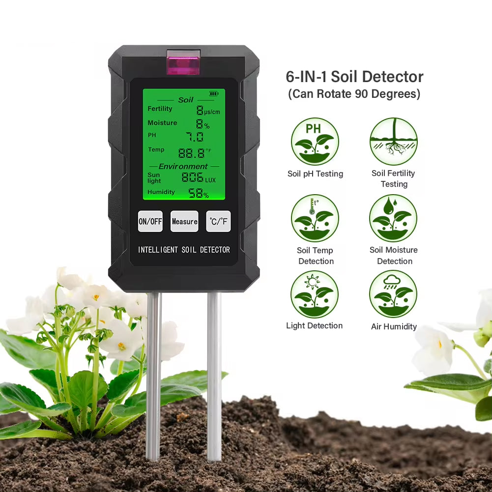 Rootabest Soil PH Tester | 6-In-1 Testing | Digital LED Display | Sensitive Probes | Plant Recommendations