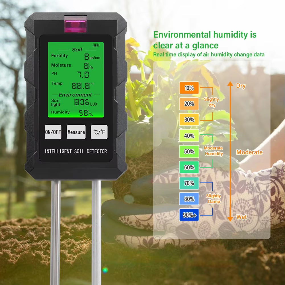 Rootabest Soil PH Tester | 6-In-1 Testing | Digital LED Display | Sensitive Probes | Plant Recommendations