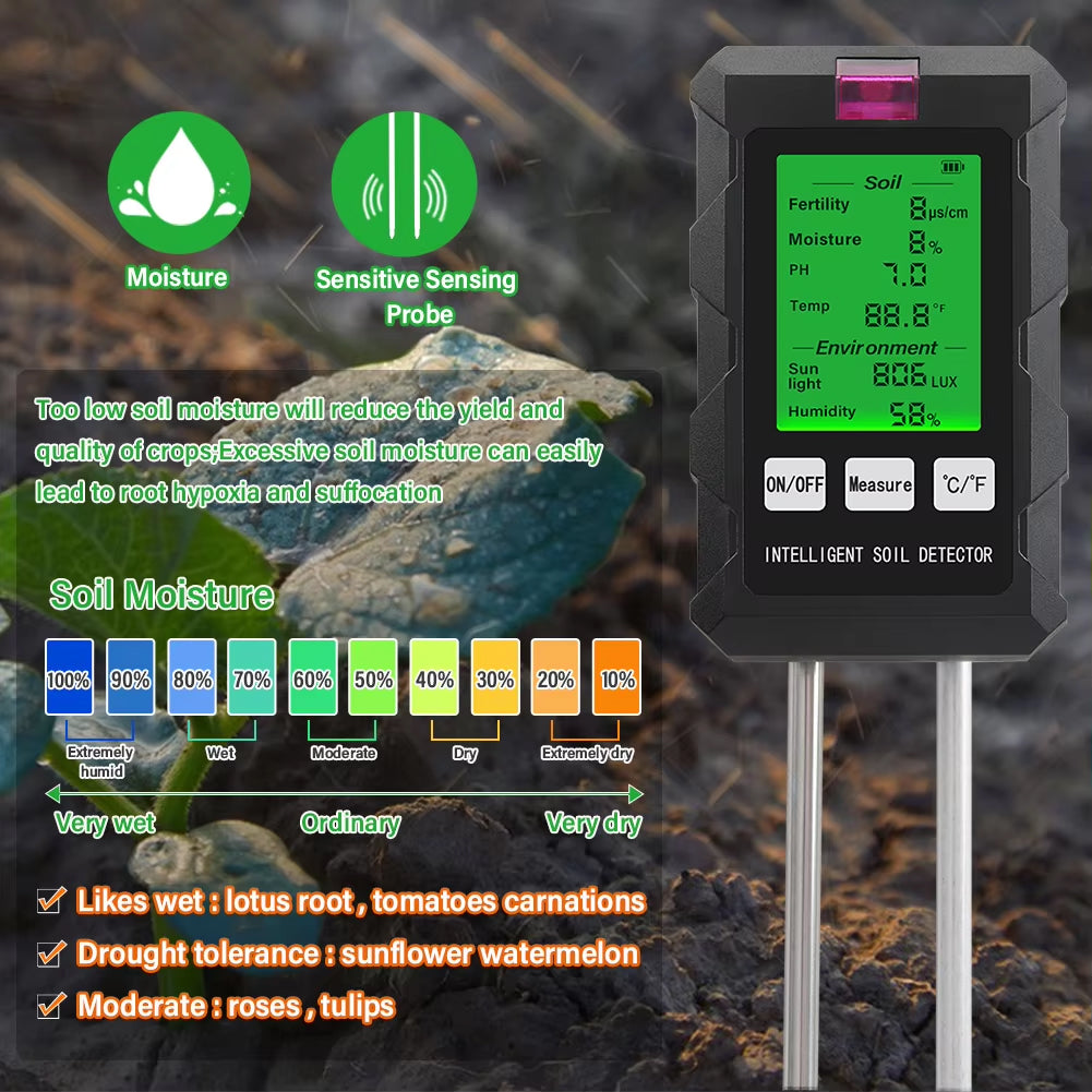 Rootabest Soil PH Tester | 6-In-1 Testing | Digital LED Display | Sensitive Probes | Plant Recommendations