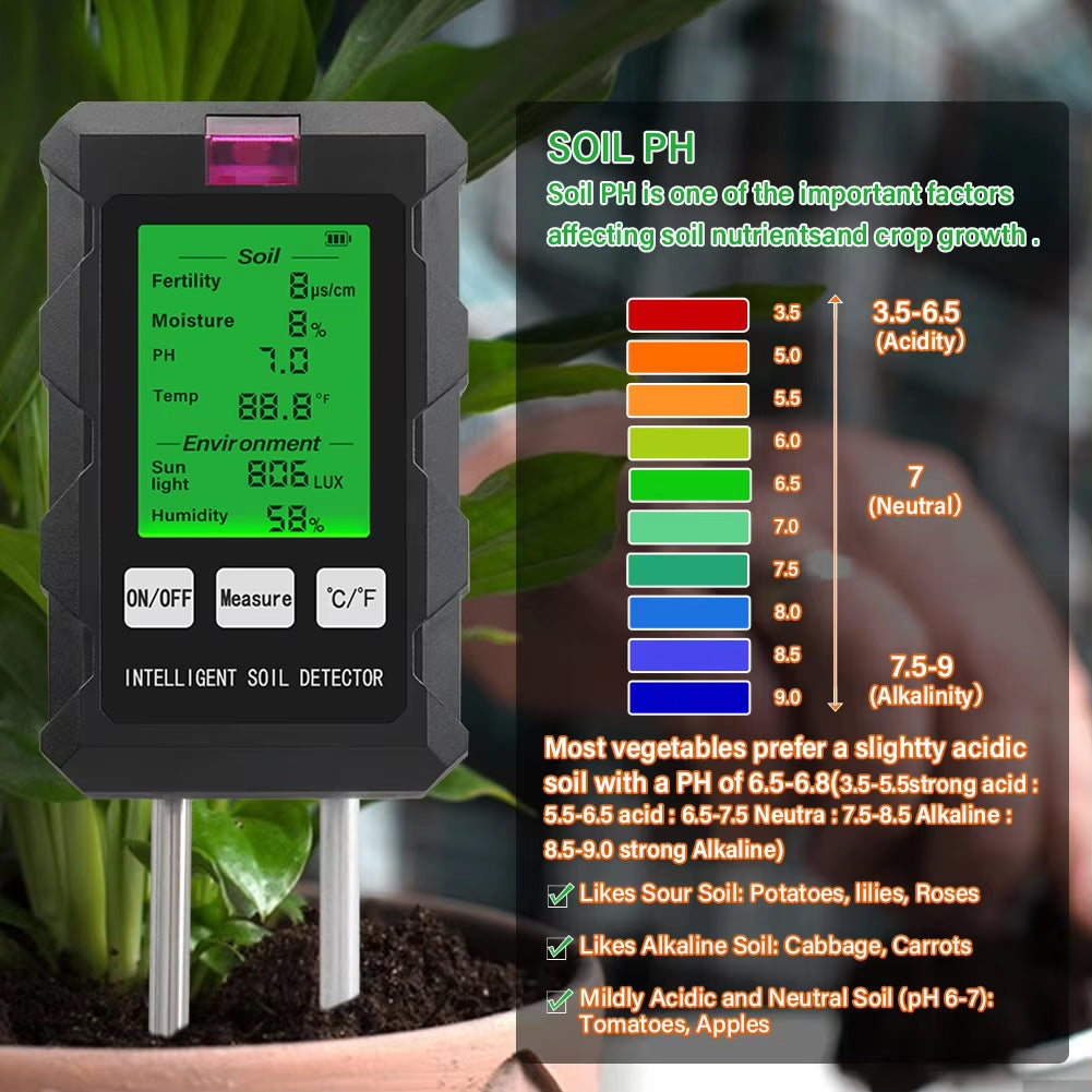 Rootabest Soil PH Tester | 6-In-1 Testing | Digital LED Display | Sensitive Probes | Plant Recommendations