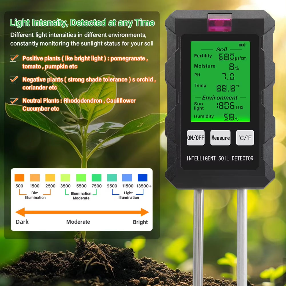 Rootabest Soil PH Tester | 6-In-1 Testing | Digital LED Display | Sensitive Probes | Plant Recommendations