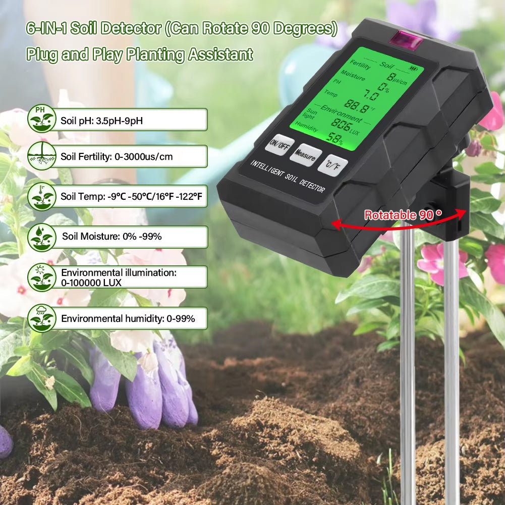 Rootabest Soil PH Tester | 6-In-1 Testing | Digital LED Display | Sensitive Probes | Plant Recommendations