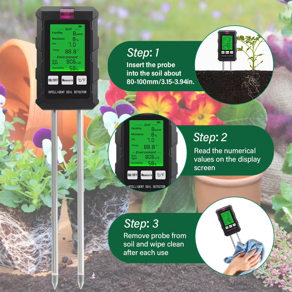 Rootabest Soil PH Tester | 6-In-1 Testing | Digital LED Display | Sensitive Probes | Plant Recommendations