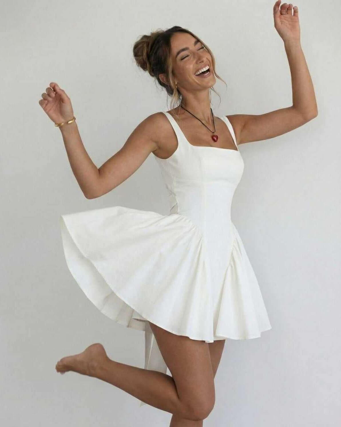 Women's Elegant Bow Detail Backless Square Neck Mini Dress