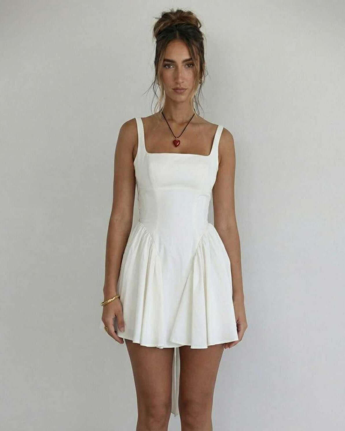Women's Elegant Bow Detail Backless Square Neck Mini Dress