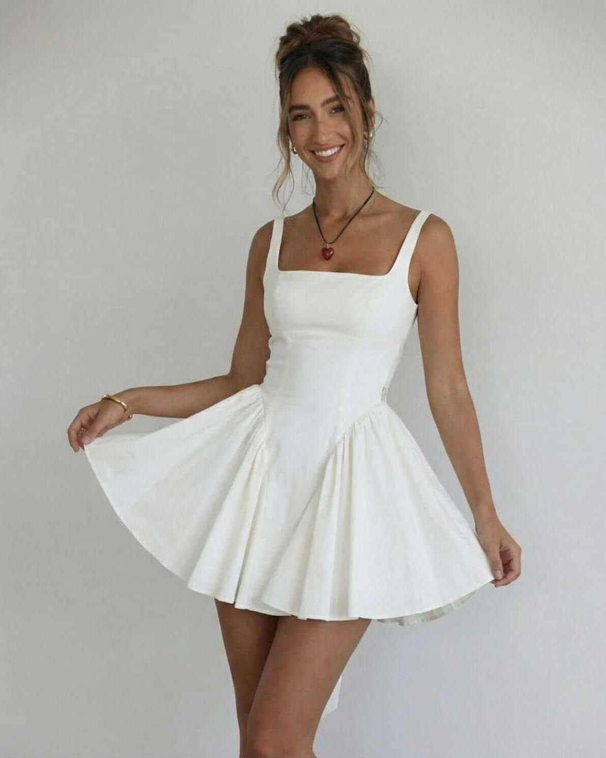 Women's Elegant Bow Detail Backless Square Neck Mini Dress
