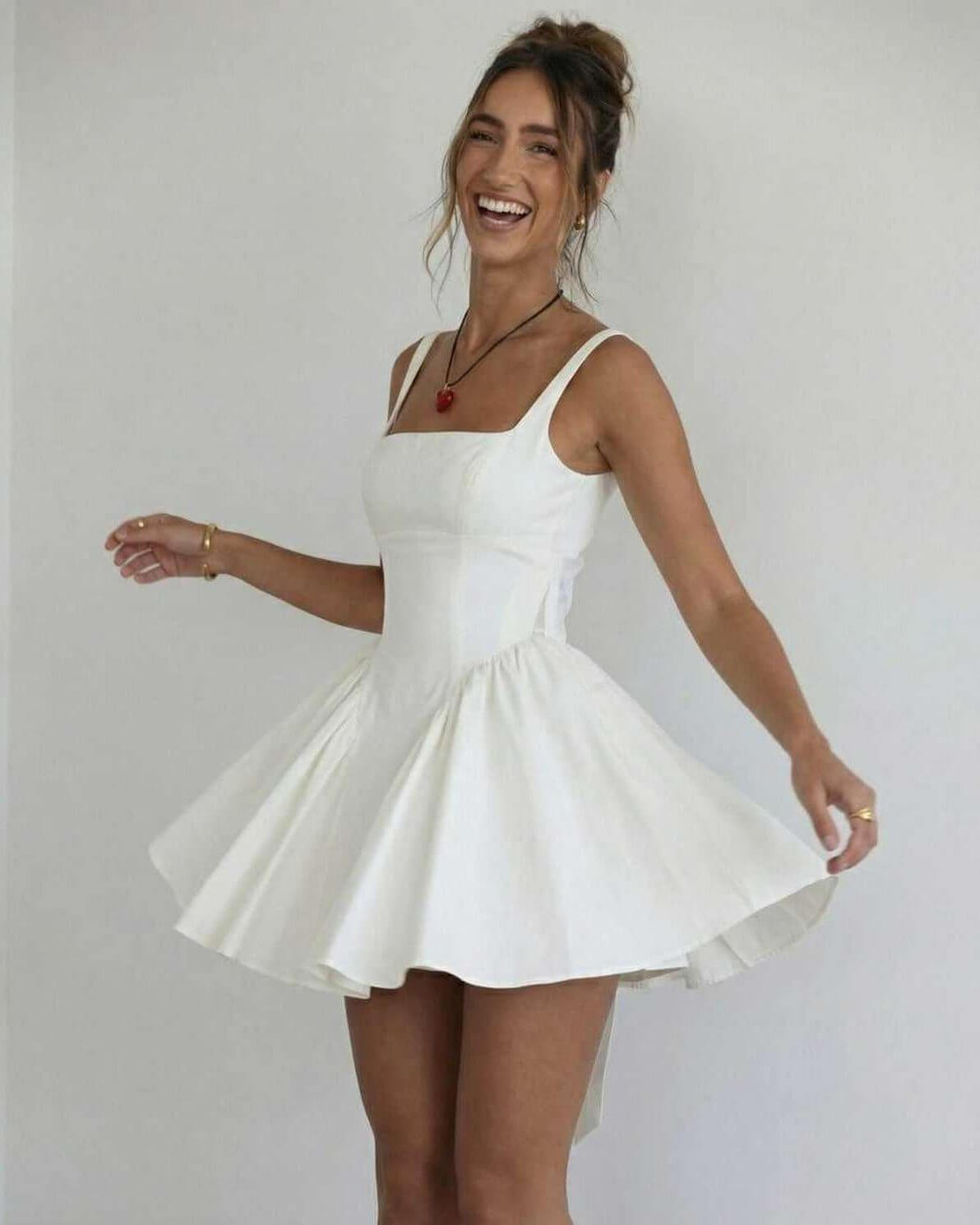 Women's Elegant Bow Detail Backless Square Neck Mini Dress