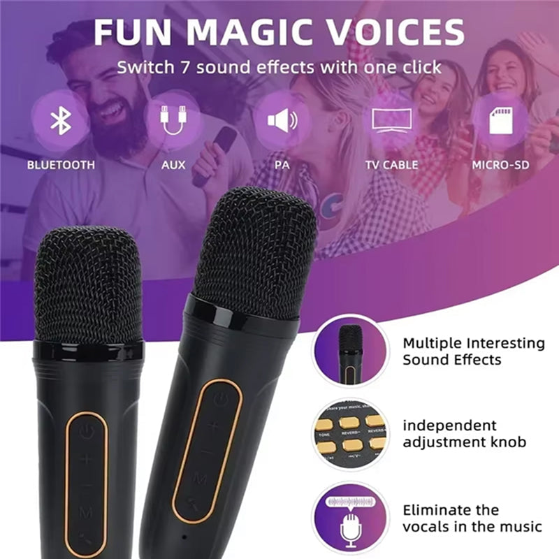 360° Sound Portable Karaoke Speaker System with Dual Wireless Microphones – Perfect for Indoor and Outdoor Parties