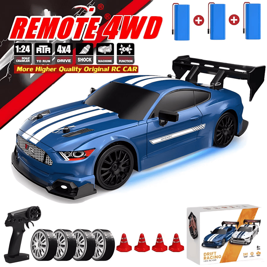 SkidFlux High-Speed RC Drift Car – 4WD Remote Control Sports Car with LED Lights & Interchangeable Tyres